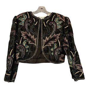 Vintage J.K. Laing Indian Silk Beaded Evening Performance Jacket Large Cropped